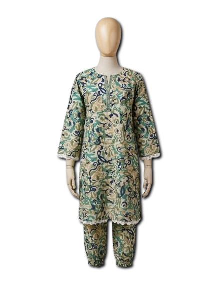 Girls’ 2-Piece Green Paisley Abstract