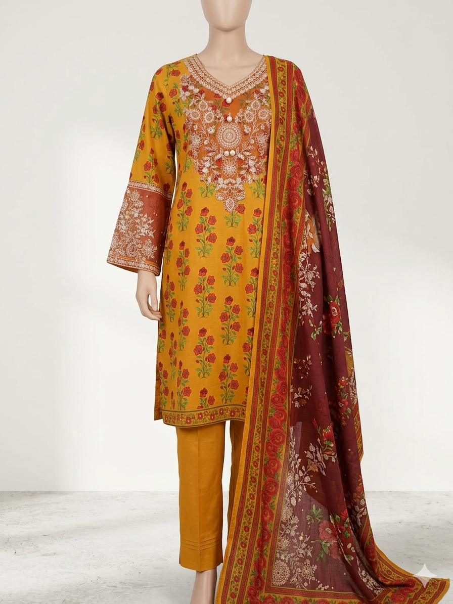 3PC-Lawn Suit Shirt with Trouser