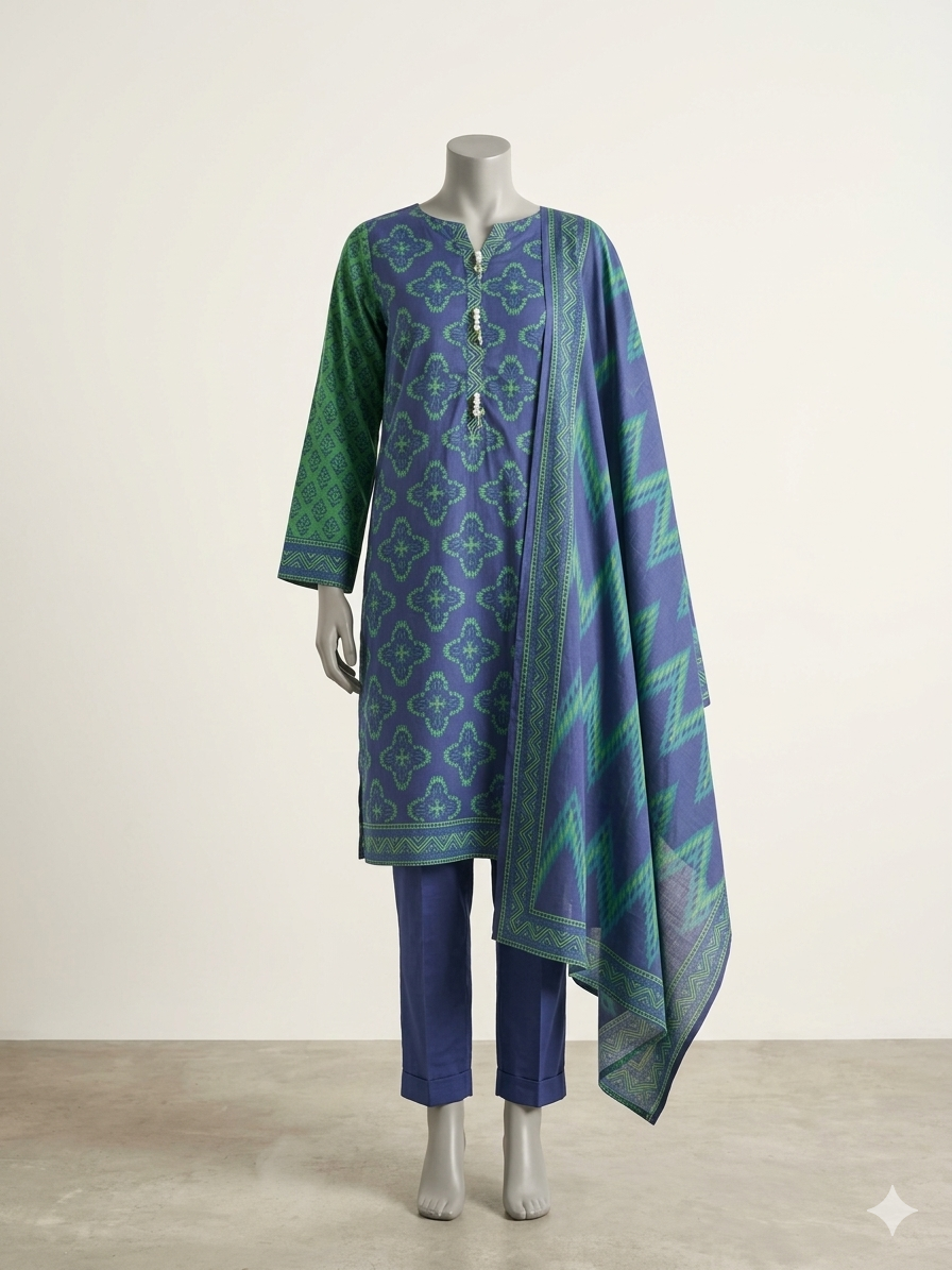 3PC-Lawn Suit Shirt with Trouser