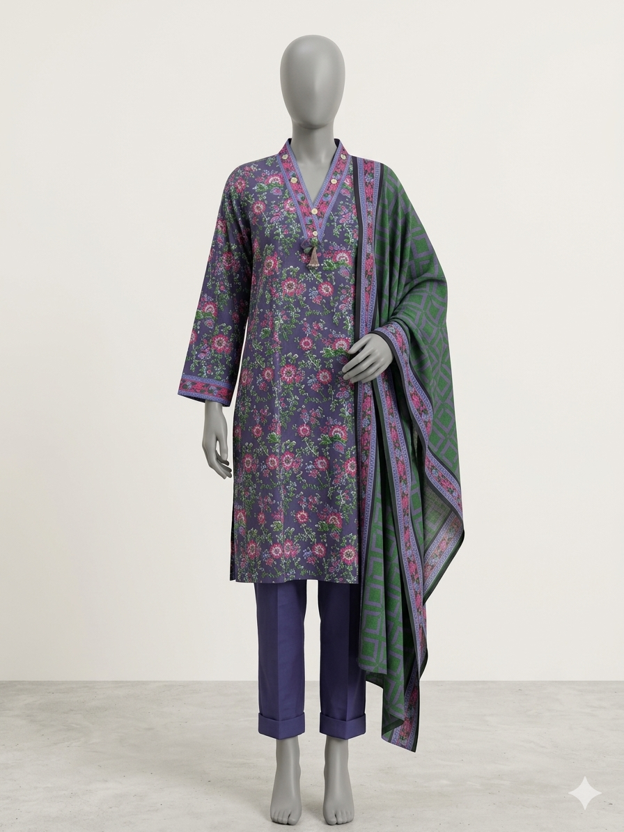 3PC-Lawn Suit Shirt with Trouser