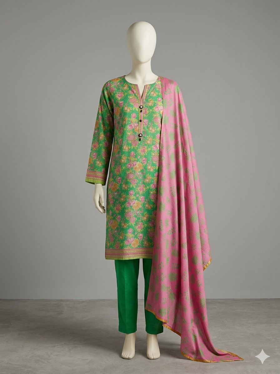 3PC-Lawn Suit Shirt with Trouser