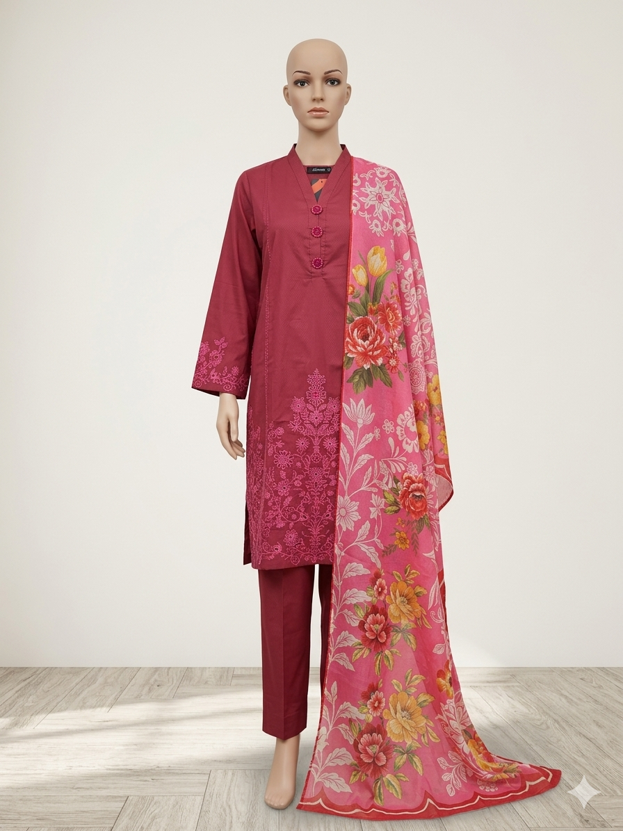 3PC-Lawn Suit Shirt with Trouser