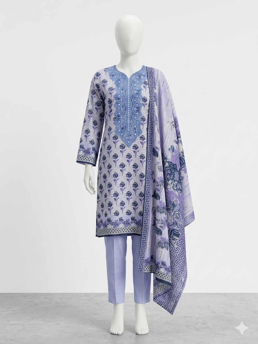 3PC-Lawn Suit Shirt with Trouser