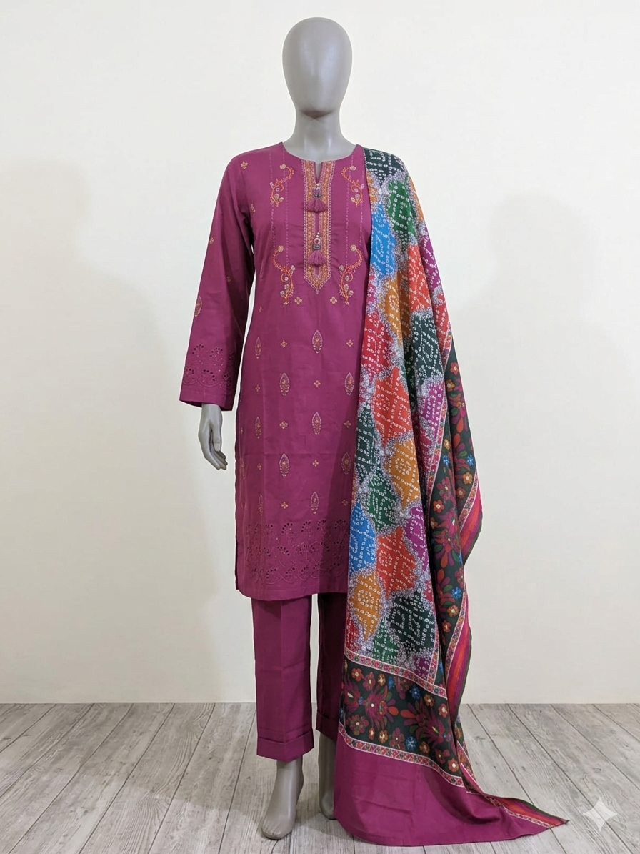 3PC-Lawn Suit Shirt with Trouser