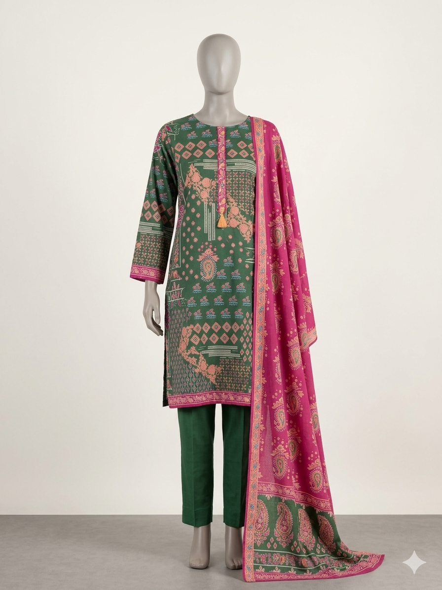 3PC-Lawn Suit Shirt with Trouser