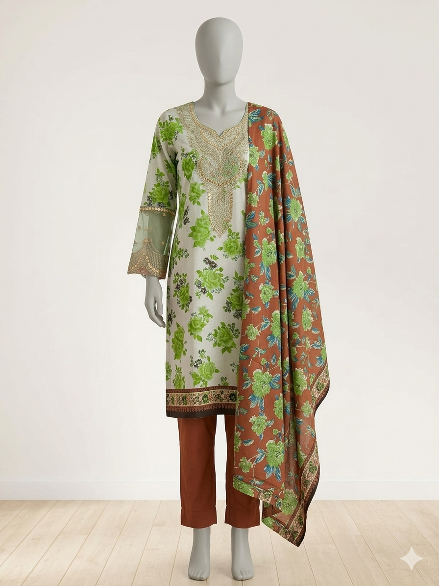 3PC-Lawn Suit Shirt with Trouser